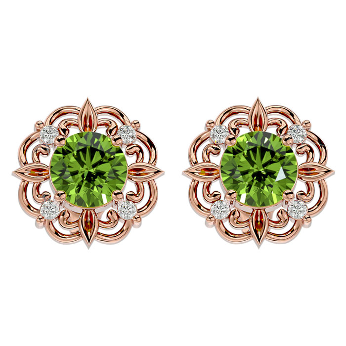1 3/4 Carat Peridot & Diamond Antique Stud Earrings in 14K Rose Gold (2.75 g),  by SuperJeweler