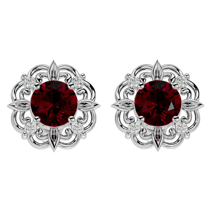 2 1/5 Carat Ruby & Diamond Antique Stud Earrings In 14K White Gold (2.75 G), I/J By SuperJeweler