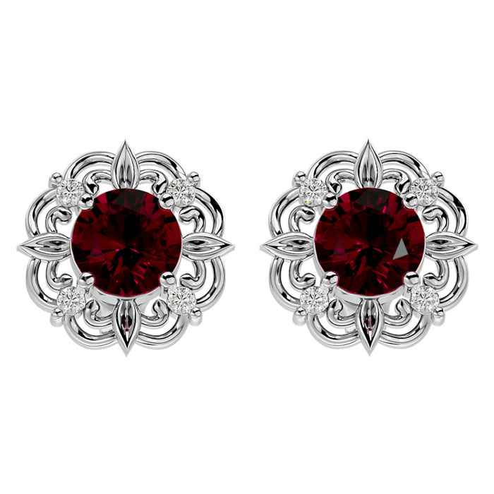 2 1/5 Carat Ruby & Diamond Antique Stud Earrings in 14K White Gold (2.75 g),  by SuperJeweler