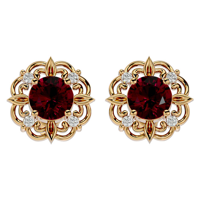 2 1/5 Carat Ruby & Diamond Antique Stud Earrings In 14K Yellow Gold (2.75 G), I/J By SuperJeweler