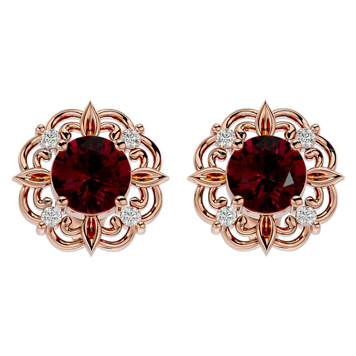 2 1/5 Carat Ruby & Diamond Antique Stud Earrings In 14K Rose Gold (2.75 G), I/J By SuperJeweler