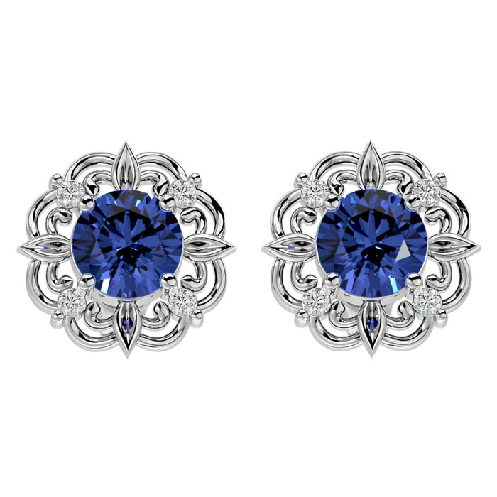 1 3/4 Carat Tanzanite & Diamond Antique Stud Earrings in 14K White Gold (2.75 g),  by SuperJeweler