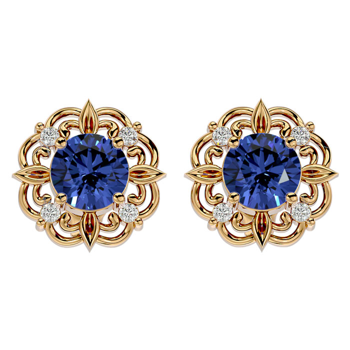 1 3/4 Carat Tanzanite & Diamond Antique Stud Earrings In 14K Yellow Gold (2.75 G), I/J By SuperJeweler