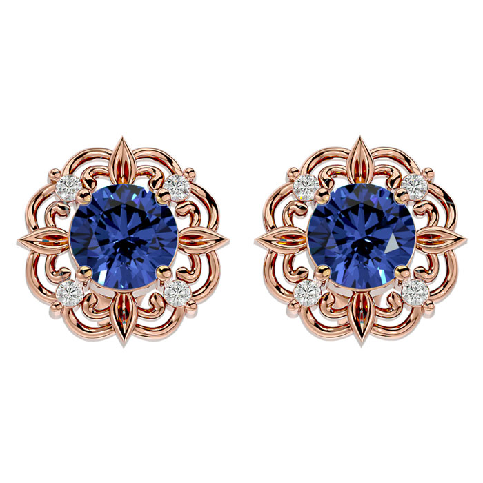 1 3/4 Carat Tanzanite & Diamond Antique Stud Earrings in 14K Rose Gold (2.75 g),  by SuperJeweler