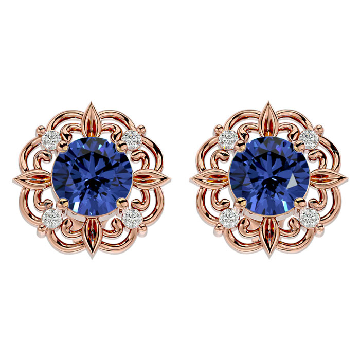 1 3/4 Carat Tanzanite & Diamond Antique Stud Earrings In 14K Rose Gold (2.75 G), I/J By SuperJeweler