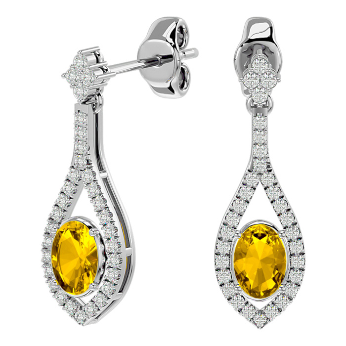 2 Carat Oval Shape Citrine & Diamond Dangle Earrings in 14K White Gold (4 g),  by SuperJeweler