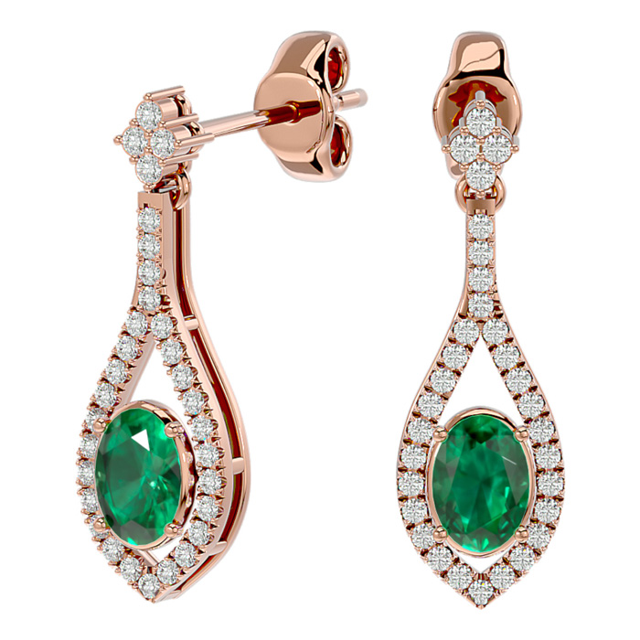 2 Carat Oval Shape Emerald Cut & Diamond Dangle Earrings in 14K Rose Gold (4 g),  by SuperJeweler