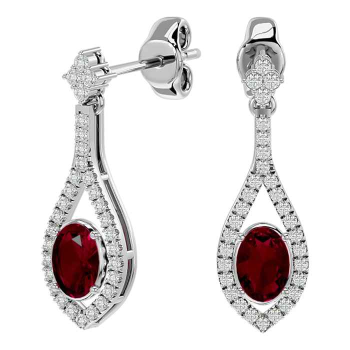 2.5 Carat Oval Shape Ruby & Diamond Dangle Earrings in 14K White Gold (4 g),  by SuperJeweler