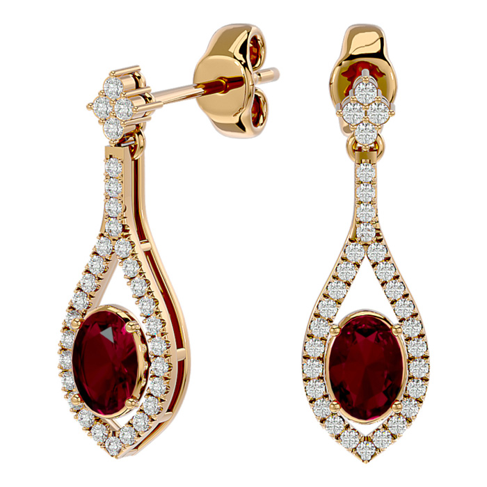 2.5 Carat Oval Shape Ruby & Diamond Dangle Earrings in 14K Yellow Gold (4 g),  by SuperJeweler