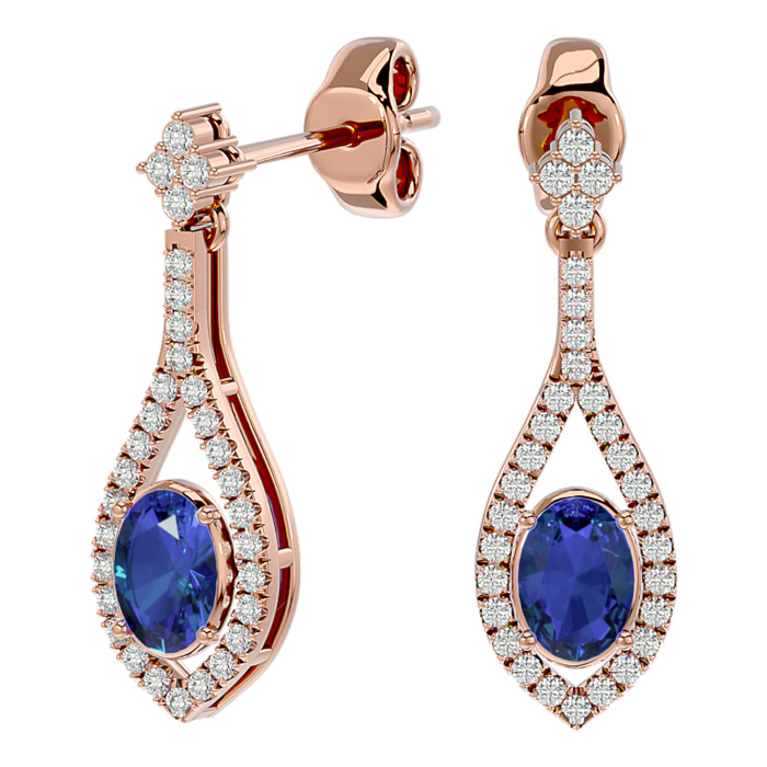 2.5 Carat Oval Shape Tanzanite & Diamond Dangle Earrings in 14K Rose Gold (4 g),  by SuperJeweler