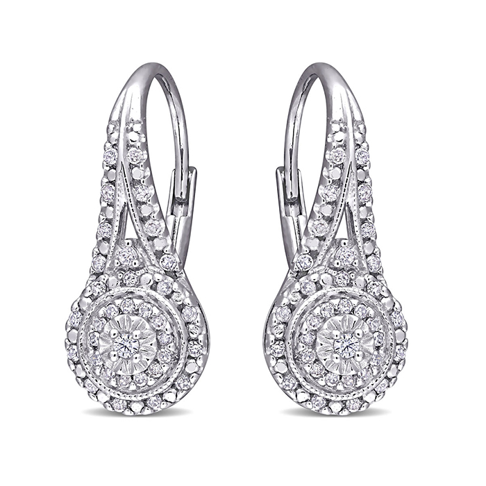 Nearly 1/2 Carat Diamond Double Halo Leverback Hoop Earrings, 3/4 Inch, J/K By SuperJeweler