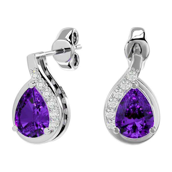 1 1/3 Carat Amethyst & Diamond Pear Shape Stud Earrings in 14K White Gold (2 g),  by SuperJeweler