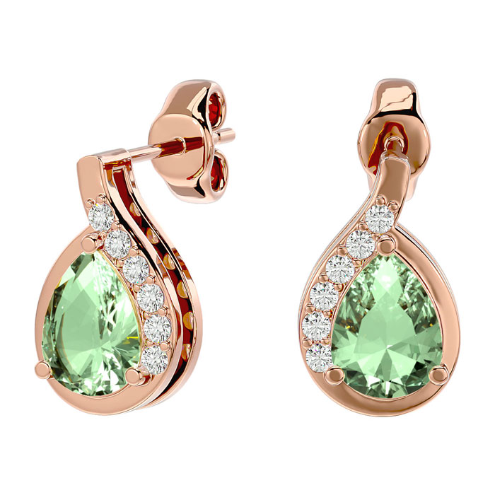 1 1/3 Carat Green Amethyst & Diamond Pear Shape Stud Earrings in 14K Rose Gold (2 g),  by SuperJeweler