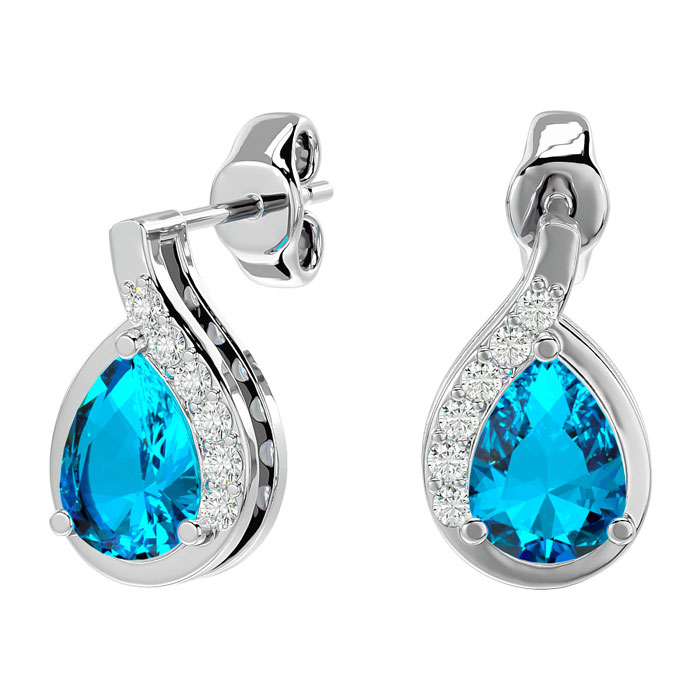 1 3/4 Carat Blue Topaz & Diamond Pear Shape Stud Earrings in 14K White Gold (2 g),  by SuperJeweler