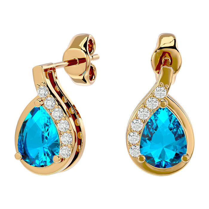 1 3/4 Carat Blue Topaz & Diamond Pear Shape Stud Earrings in 14K Yellow Gold (2 g),  by SuperJeweler