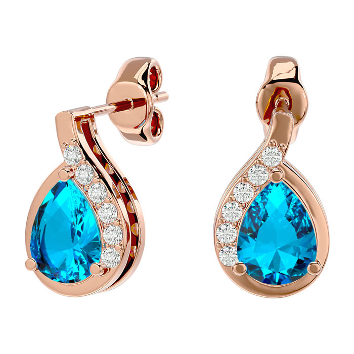 1 3/4 Carat Blue Topaz & Diamond Pear Shape Stud Earrings in 14K Rose Gold (2 g),  by SuperJeweler