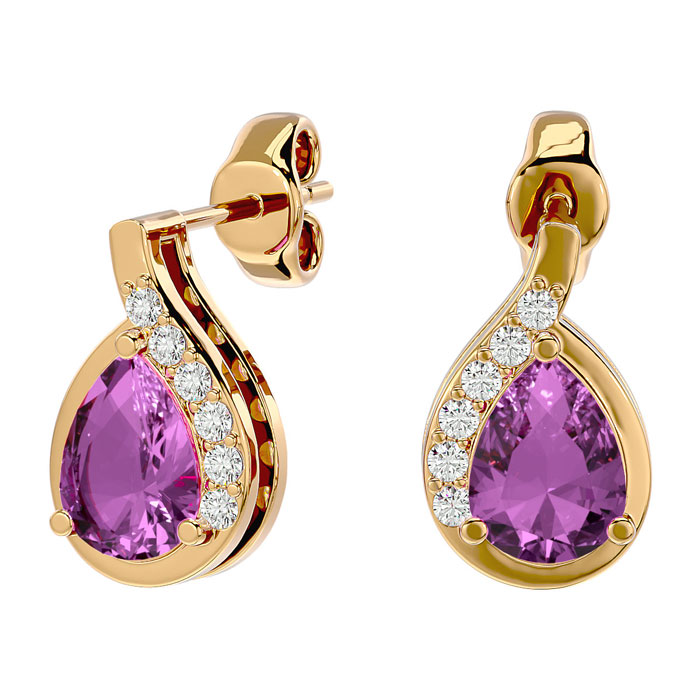 1 3/4 Carat Pink Topaz & Diamond Pear Shape Stud Earrings in 14K Yellow Gold (2 g),  by SuperJeweler