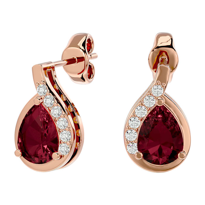 2 Carat Garnet & Diamond Pear Shape Stud Earrings in 14K Rose Gold (2 g),  by SuperJeweler