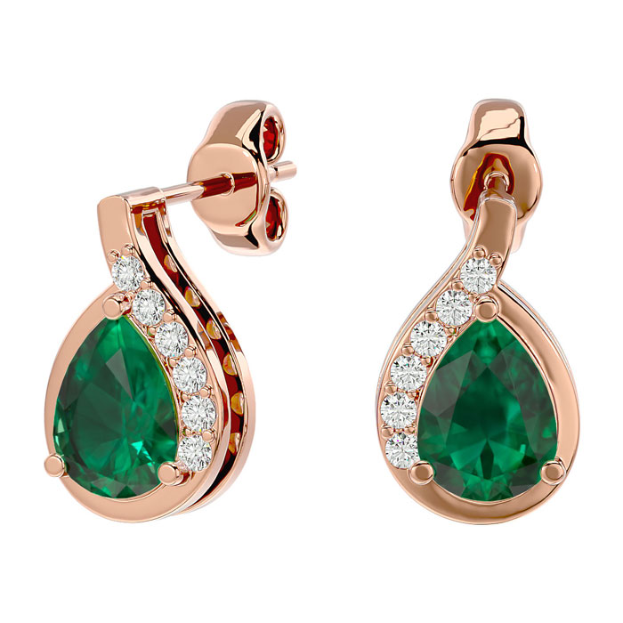 1.40 Carat Emerald Cut & Diamond Pear Shape Stud Earrings in 14K Rose Gold (2 g),  by SuperJeweler