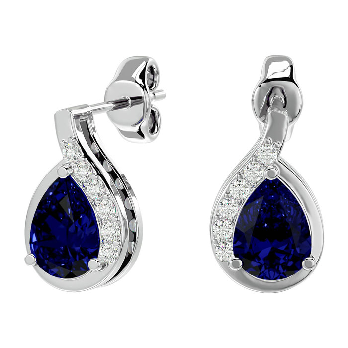 1 3/4 Carat Sapphire & Diamond Pear Shape Stud Earrings in 14K White Gold (2 g),  by SuperJeweler