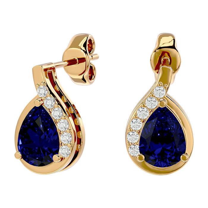 1 3/4 Carat Sapphire & Diamond Pear Shape Stud Earrings in 14K Yellow Gold (2 g),  by SuperJeweler