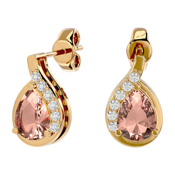 1.40 Carat Morganite & Diamond Pear Shape Stud Earrings in 14K Yellow Gold (2 g),  by SuperJeweler