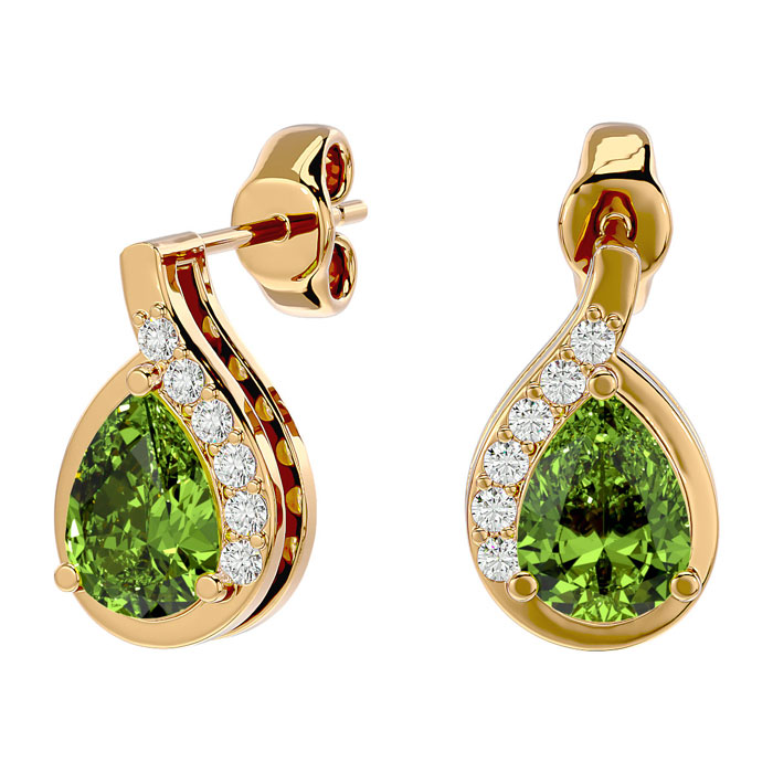 1 3/4 Carat Peridot & Diamond Pear Shape Stud Earrings in 14K Yellow Gold (2 g),  by SuperJeweler