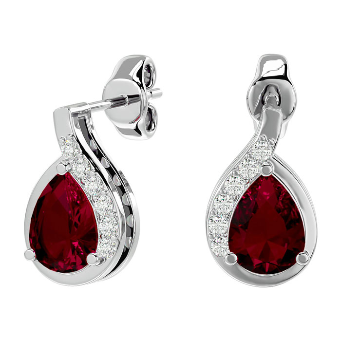 1 3/4 Carat Ruby & Diamond Pear Shape Stud Earrings in 14K White Gold (2 g),  by SuperJeweler