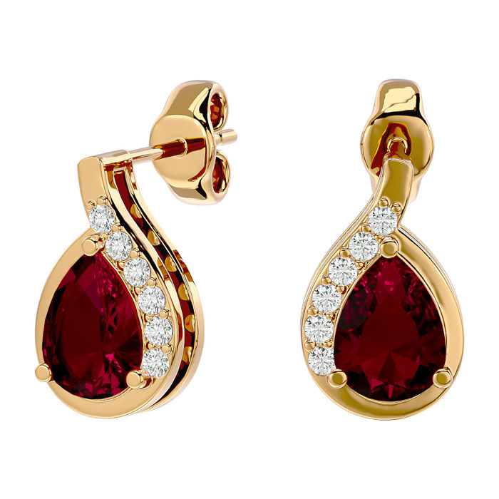 1 3/4 Carat Ruby & Diamond Pear Shape Stud Earrings in 14K Yellow Gold (2 g),  by SuperJeweler