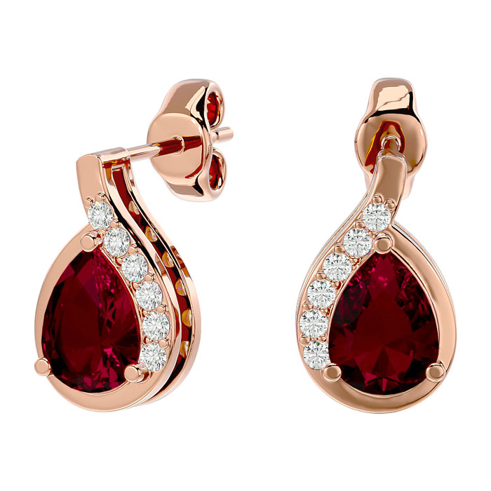 1 3/4 Carat Ruby & Diamond Pear Shape Stud Earrings in 14K Rose Gold (2 g),  by SuperJeweler