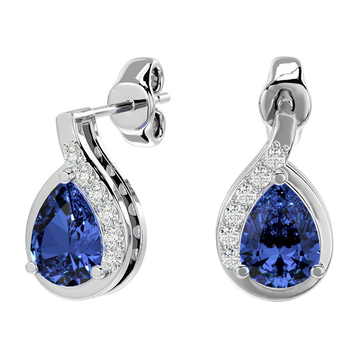 1.60 Carat Tanzanite & Diamond Pear Shape Stud Earrings in 14K White Gold (2 g),  by SuperJeweler