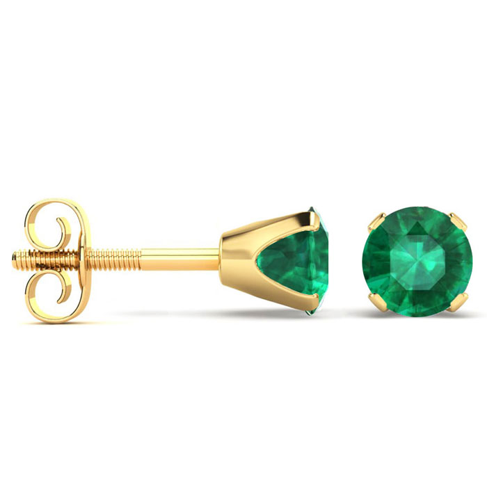 1/3 Carat Emerald Stud Earrings in 14K Yellow Gold (0.3 g) Over Sterling Silver by SuperJeweler