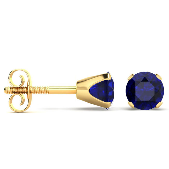 1/3 Carat Blue Sapphire Stud Earrings in 14K Yellow Gold (0.3 g) Over Sterling Silver by SuperJeweler