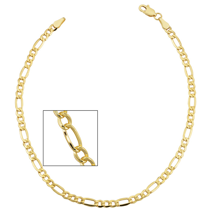 3.3mm Figaro Chain Bracelet, 8.5 Inches, Yellow Gold (3.30 g) by SuperJeweler