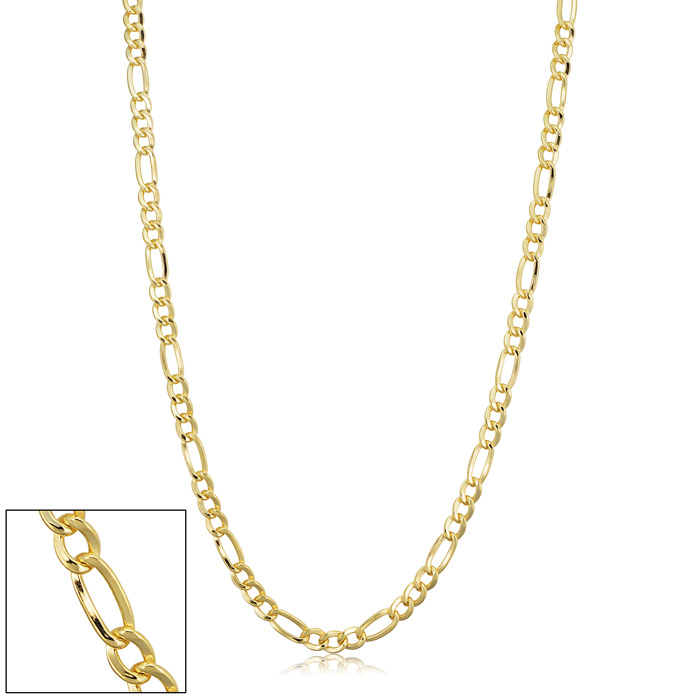 3.3mm Figaro Chain Necklace, 24 Inches, Yellow Gold (8.50 g) by SuperJeweler