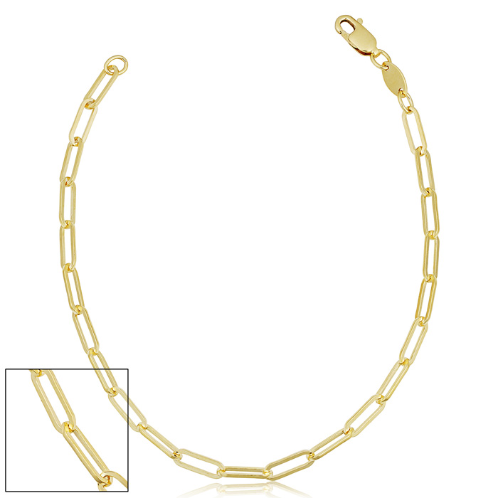 2.5mm Paperclip Chain Bracelet, 7.5 Inches, Yellow Gold (1.70 g) by SuperJeweler