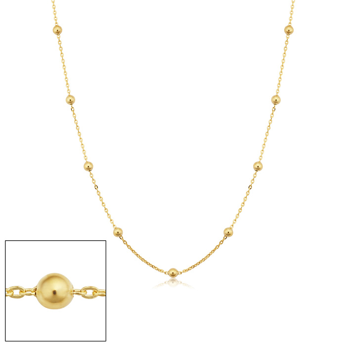 3mm Ball Chain Necklace, 16 Inches, Yellow Gold (2.20 g) by SuperJeweler