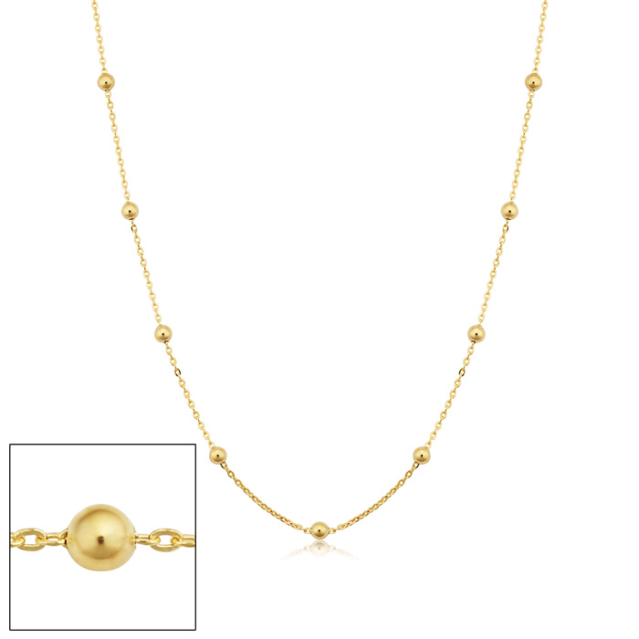 3mm Ball Chain Necklace, 18 Inches, Yellow Gold (2.40 g) by SuperJeweler