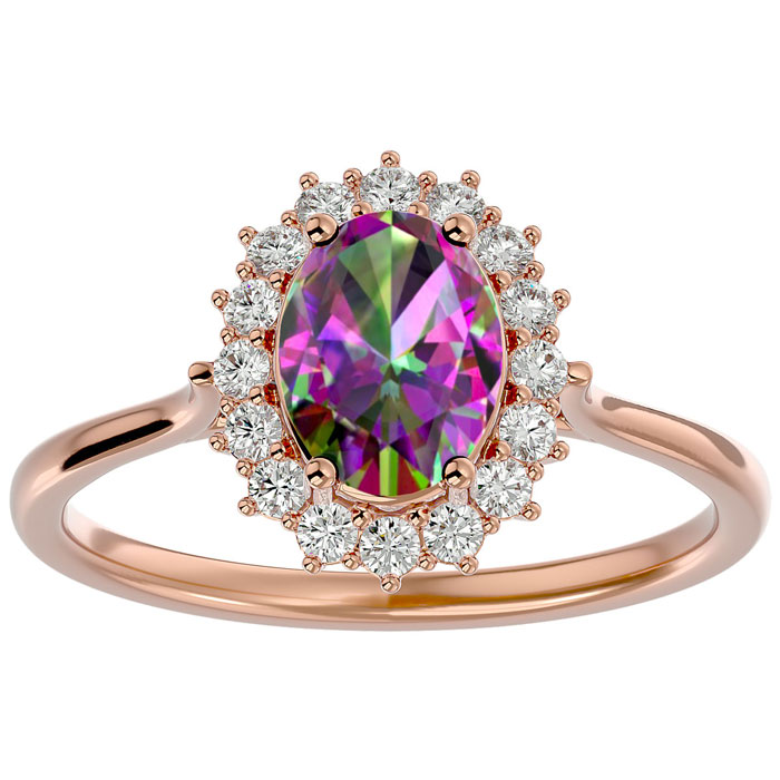 1 1/3 Carat Oval Shape Mystic Topaz & Halo 16 Diamond Ring in 14K Rose Gold (3.40 g), , Size 4 by SuperJeweler