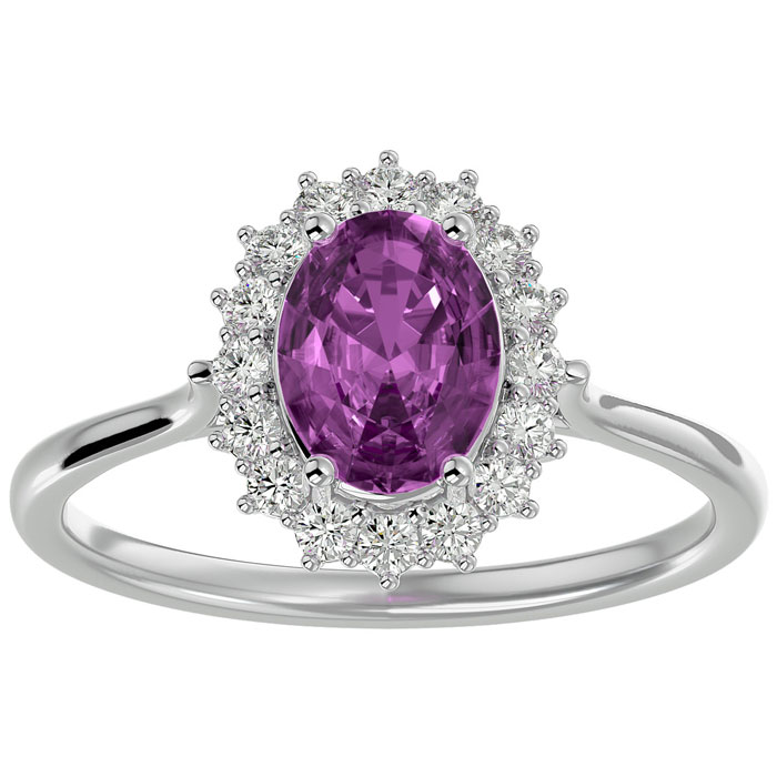 1 3/4 Carat Oval Shape Pink Topaz & Halo 16 Diamond Ring in 14K White Gold (3.40 g), , Size 4 by SuperJeweler