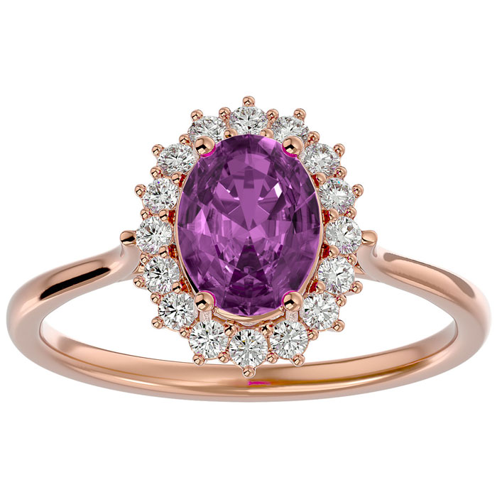 1 3/4 Carat Oval Shape Pink Topaz & Halo 16 Diamond Ring in 14K Rose Gold (3.40 g), , Size 4 by SuperJeweler