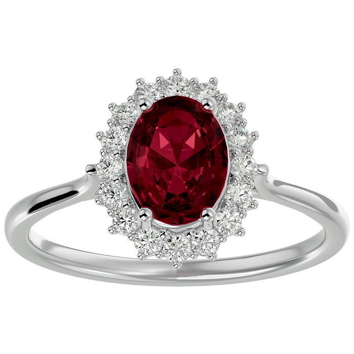 1 3/4 Carat Oval Shape Garnet & Halo 16 Diamond Ring in 14K White Gold (3.40 g), , Size 4 by SuperJeweler