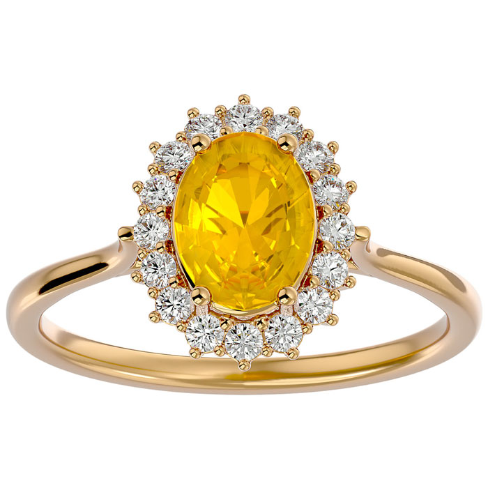 1 1/3 Carat Oval Shape Citrine & Halo 16 Diamond Ring in 14K Yellow Gold (3.40 g), , Size 4 by SuperJeweler