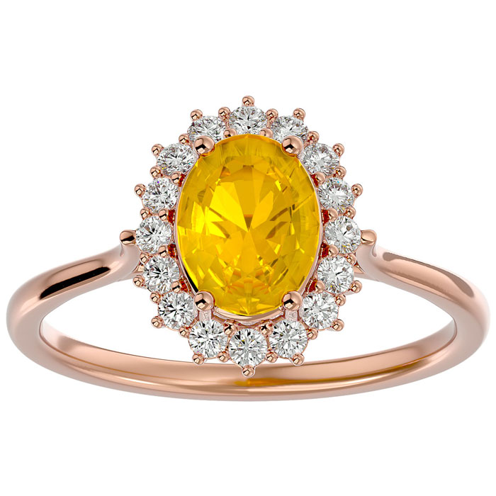 1 1/3 Carat Oval Shape Citrine & Halo 16 Diamond Ring in 14K Rose Gold (3.40 g), , Size 4 by SuperJeweler