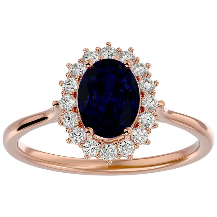 1.85 Carat Oval Shape Sapphire & Halo 16 Diamond Ring in 14K Rose Gold (3.40 g), , Size 4 by SuperJeweler