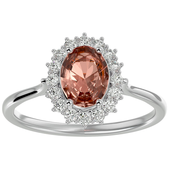 1.40 Carat Oval Shape Morganite & Halo 16 Diamond Ring in 14K White Gold (3.40 g), , Size 4 by SuperJeweler