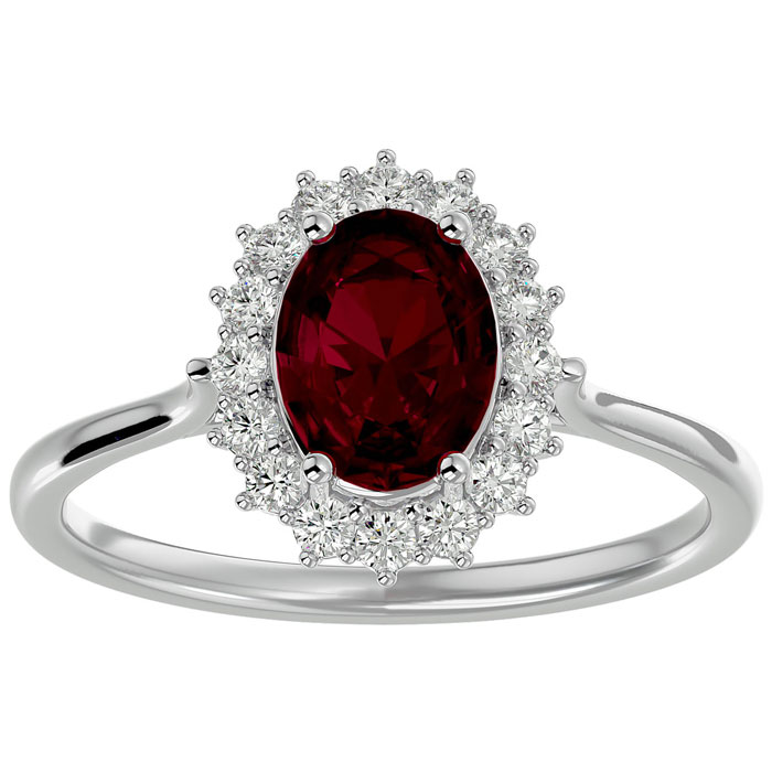 1 3/4 Carat Oval Shape Ruby & Halo 16 Diamond Ring in 14K White Gold (3.40 g), , Size 4 by SuperJeweler