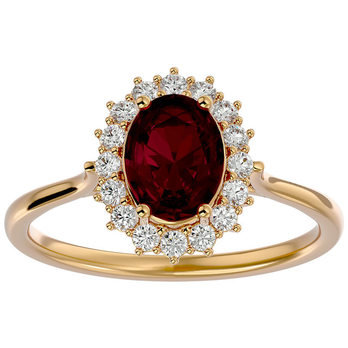 1 3/4 Carat Oval Shape Ruby & Halo 16 Diamond Ring in 14K Yellow Gold (3.40 g), , Size 4 by SuperJeweler