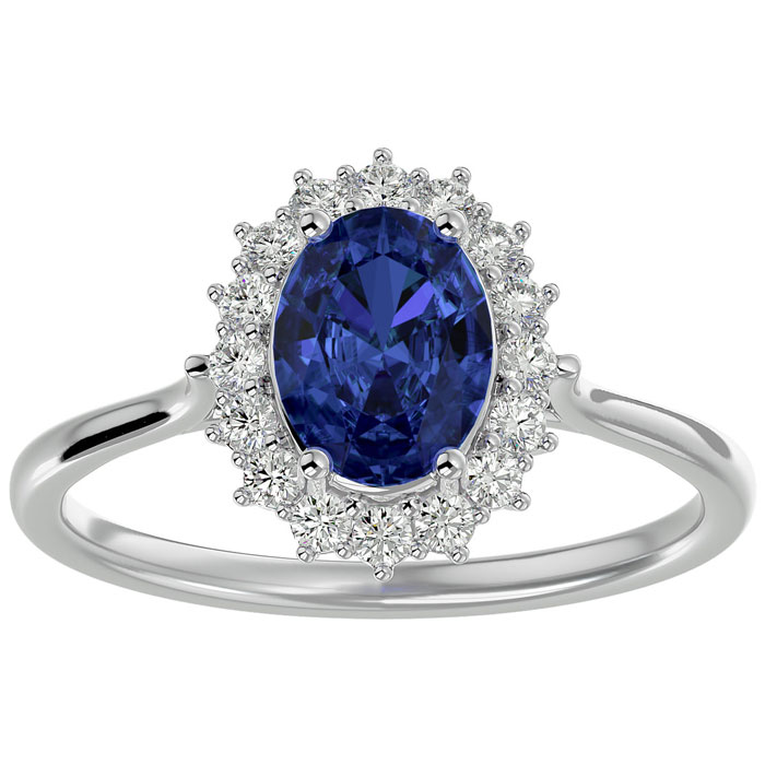 1.5 Carat Oval Shape Tanzanite & Halo 16 Diamond Ring in 14K White Gold (3.40 g), , Size 4 by SuperJeweler