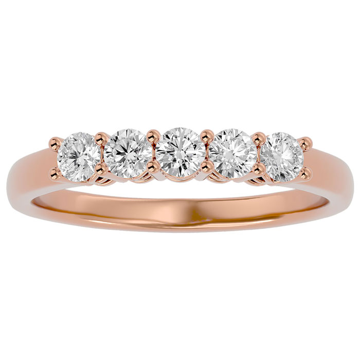 1/2 Carat Five Diamond Wedding Band in 14K Rose Gold (, I2), Size 10 by SuperJeweler